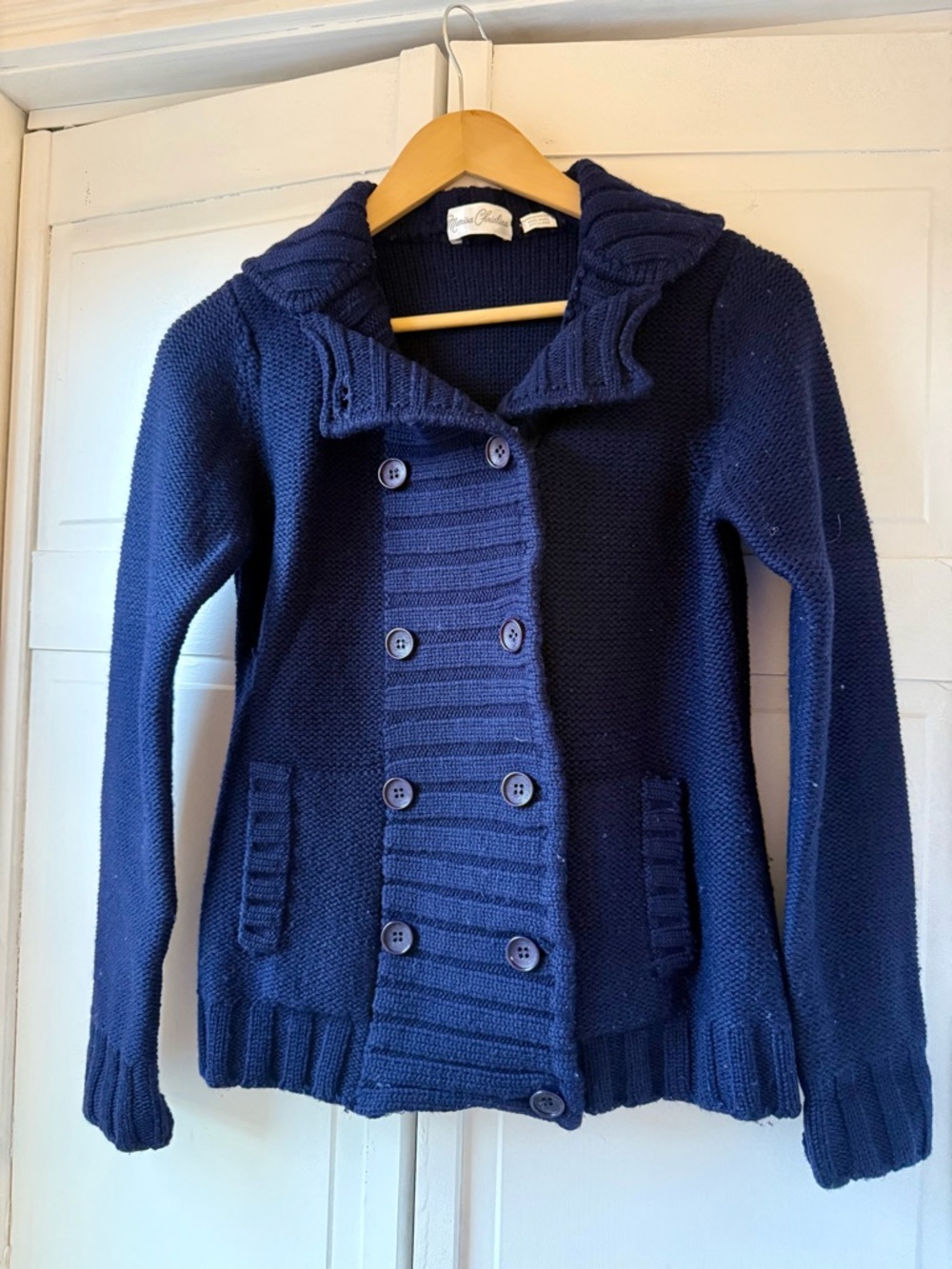 Marisa Christina Navy Double-Breasted Knit Sweater
